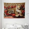 thumbnail image 2 of Ambesonne Leopard Tapestry Wall Hanging, Big Cat on Sectional Sofa, 80"x60", Red Apricot Dark Salmon, 2 of 3