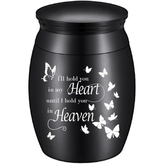 Butterfly Urn Mini Heart Pet Ashes Small Keepsake Memorial Waterproof Stainless Steel Cremation Container Jar 1.18x1.57inch Black