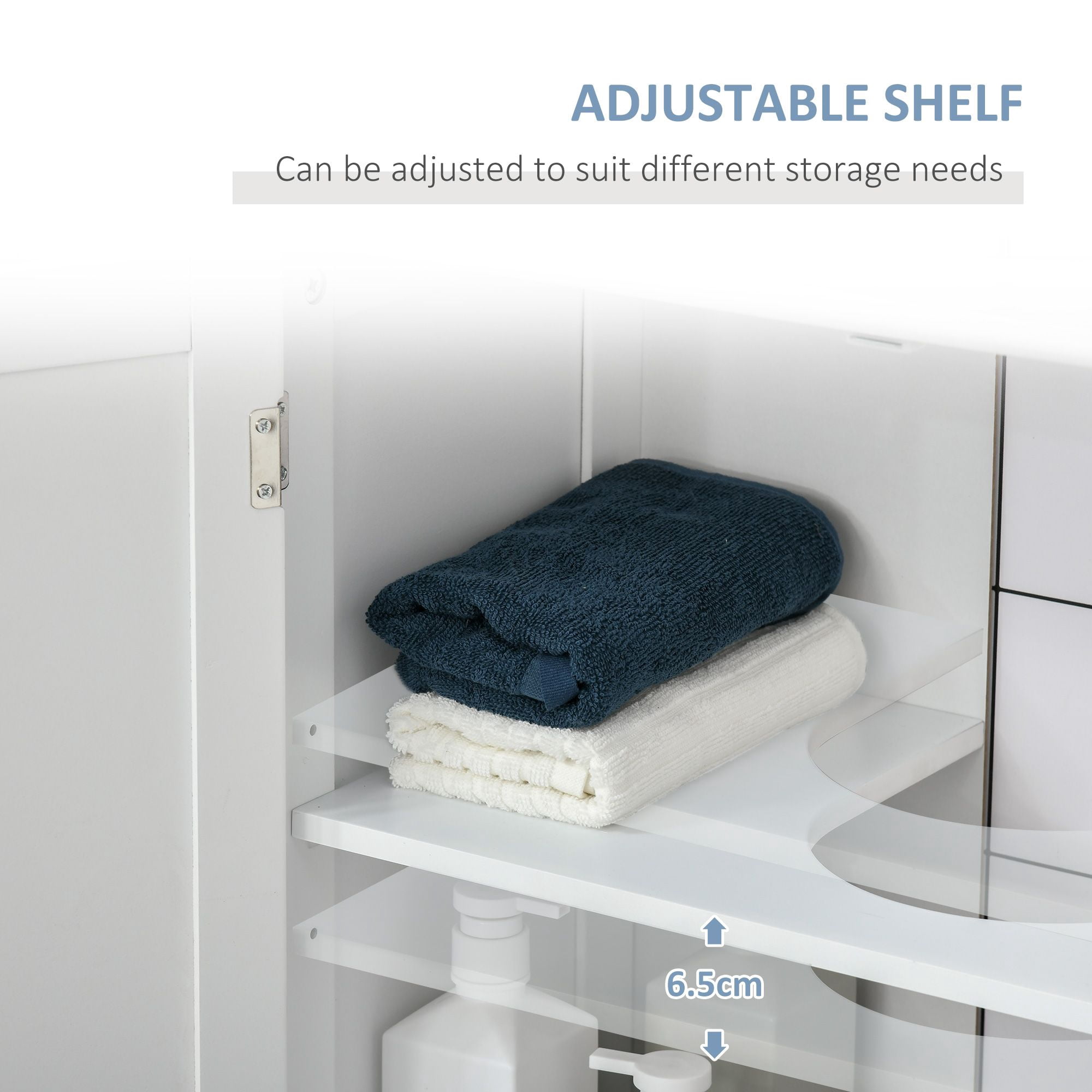 Pedestal Sink Cabinet White Bathroom Vanity Storage with U-Shape Cut-Out Adjustable Shelf