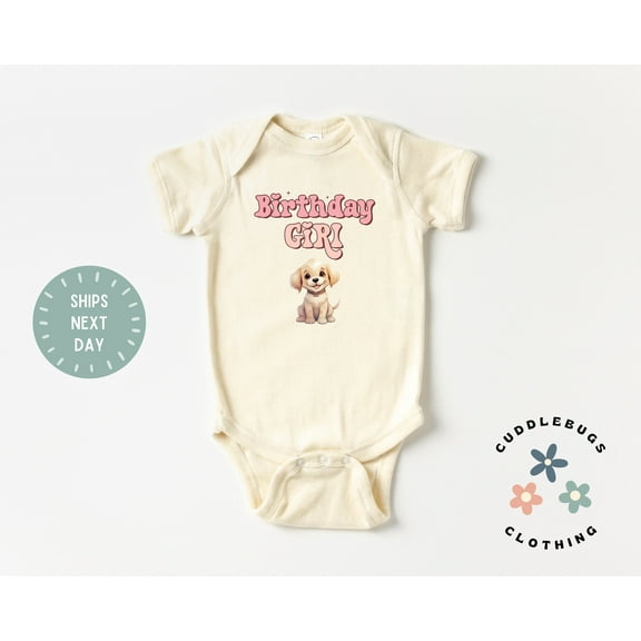 Retro Birthday Girl Baby Onesies Bodysuit, First Birthday Girl Puppu Dog Bodysuit, Cake Smash Outfit, One Birthday, Granddaughter Gift Cool Baby Clothing, Cute Baby Onesie, BABY BODYSUIT LAT 4424