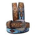 thumbnail image 2 of 33-34  Unisex 1.5" Western Floral Tooled Beaded Full-Grain Leather Belt 26RT24B, 2 of 2