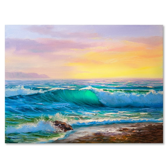 Blue Waves Breaking At The Beach Landscape IV 8 in x 12 in Painting Canvas Art Print, by Designart