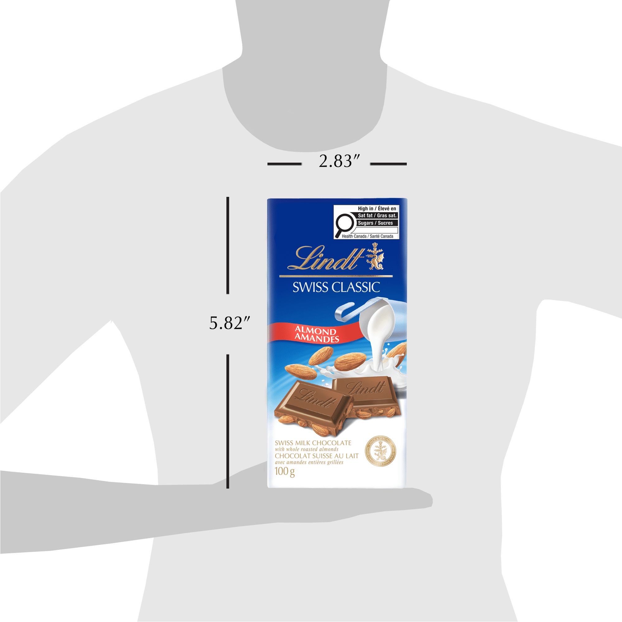 Chocolat au lait avec amandes Lindt SWISS CLASSIC – Barre (100 g)