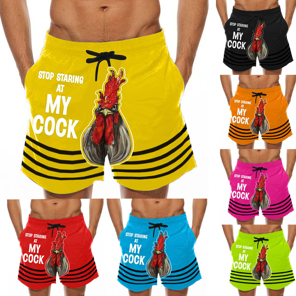 Ruziyoog Summer Discount Swimming Trunks Mens Swimsuit Shorts, Men Drawstring Special Cock Print