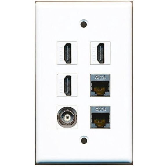 RiteAV - 3 HDMI 2 Port Shielded Cat6 Ethernet 1 Port BNC Wall Plate