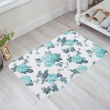 

Floral Durable Doormat Entrance Front Door Rug Shoes Mat Sponge Carpet Indoor Non Slip Floor rDoor Mats - Watercolor Blue Rose Blooming Flowers 20x32 Inch