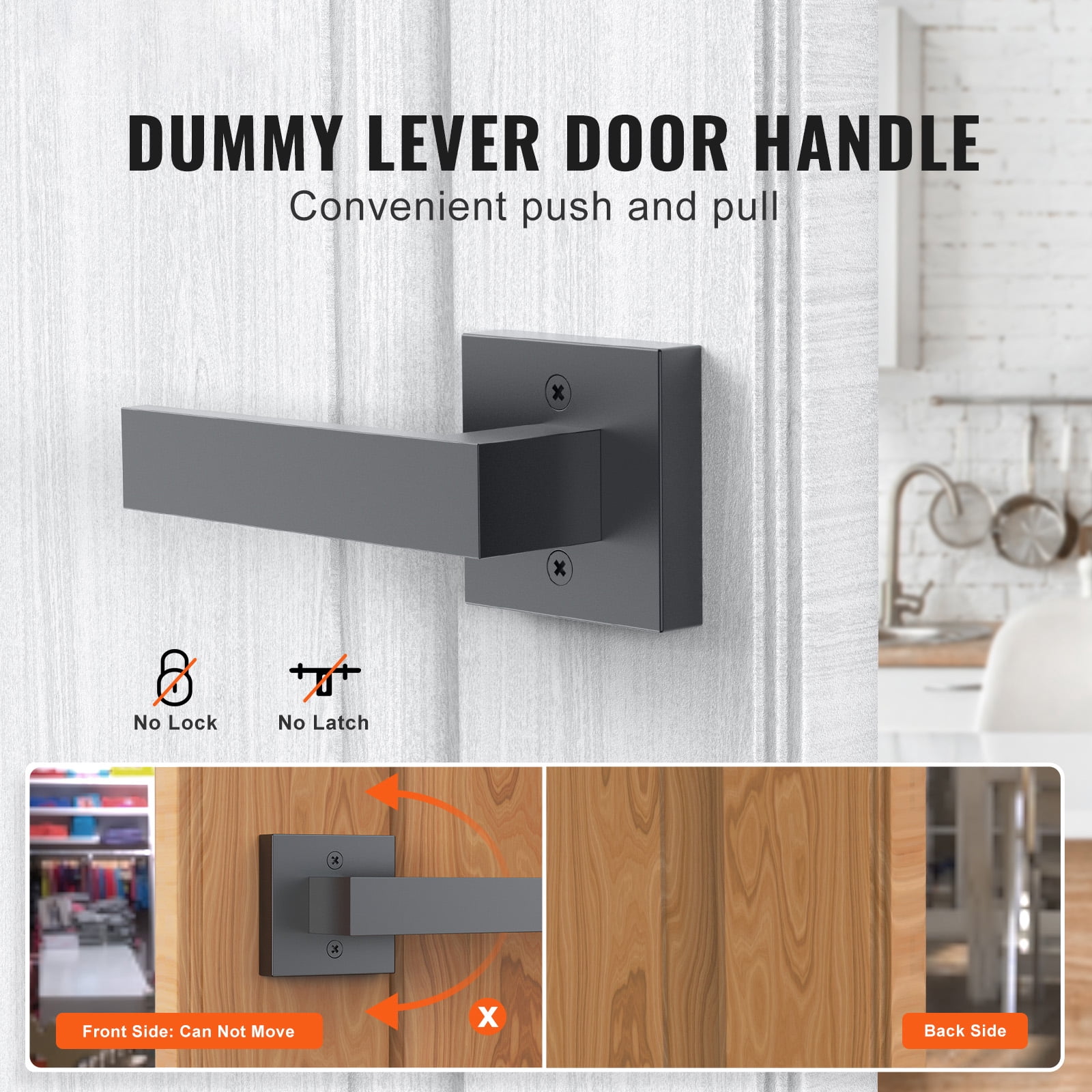 BENTISM Dummy Lever Door Handle Pack of 2 Slim Square Non-Turning Single Side Pull Only Lever Set Heavy Duty for Closet or French Doors, Matte Black