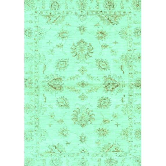 Ahgly Company Machine Washable Indoor Rectangle Oriental Turquoise Blue Traditional Area Rugs, 4' x 6'