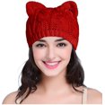 thumbnail image 1 of Mujeres Hombres Niñas Niños Adolescentes Lindo Oreja De Gato Tejido Cable Rib Sombrero Gorro Gorro [Kittenear Rojo], 1 of 5