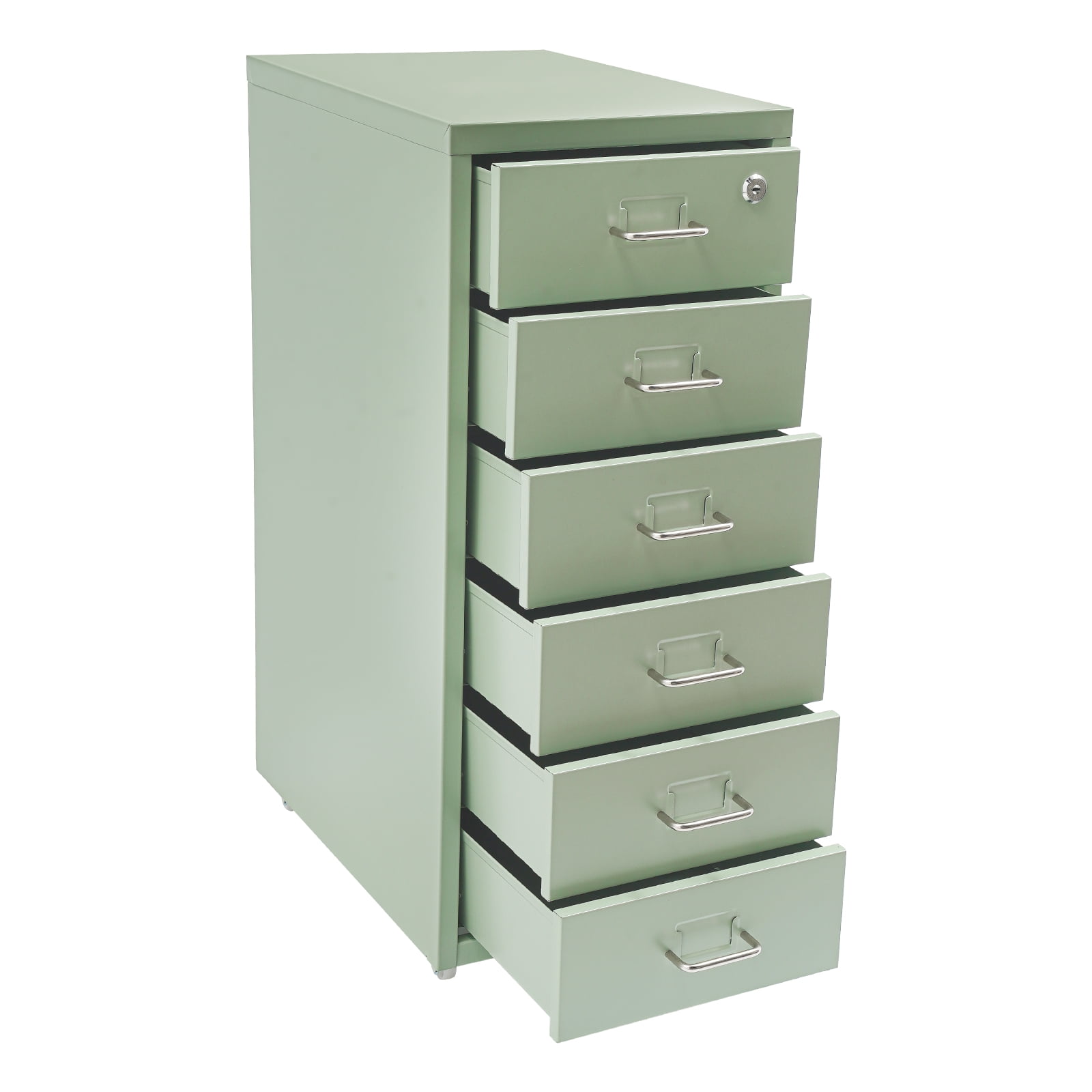 Cream Green Metal 28*41*69cm 6-Layer Wheeled File Lock Cabinet Movable Locker Multi-Layer Drawer Filing Cabinet