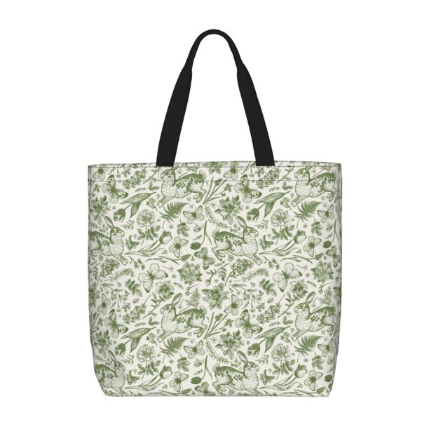 Fotbe Green Rabbit Bolsa Tote con Estampado para Mujer, Bolsos con Cremallera, Bolsa de Hombro Casual de Gran Capacidad con Bolsillos Internos