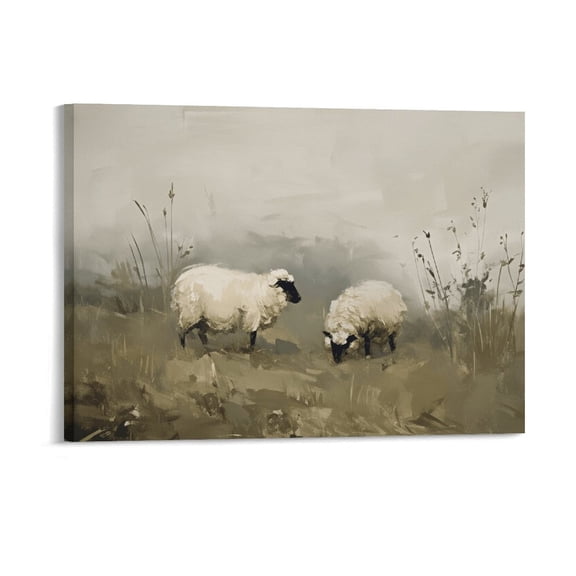 Potopok Vintage Wall Art for Living Room, Sheep Canvas Framed Prints Home Decor for Bedroom Wall Art Gifts 16x12 Inch