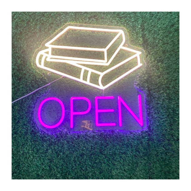 Librería Letrero De Neón Luz Abierta Negocio Regulable Para Librerías, Bibliotecas, Centros Educativos 39x38cm/15,35x14,96 Pulgadas
