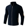 thumbnail image 6 of RYDCOT Men's Lightweight Fleece Jacket Water Ripple Jacquard Full Zip Stand Collar Casual Stylish Bomber Jacket Varsity Coat Fall Winter Warm Windbreaker Navy, 6 of 7