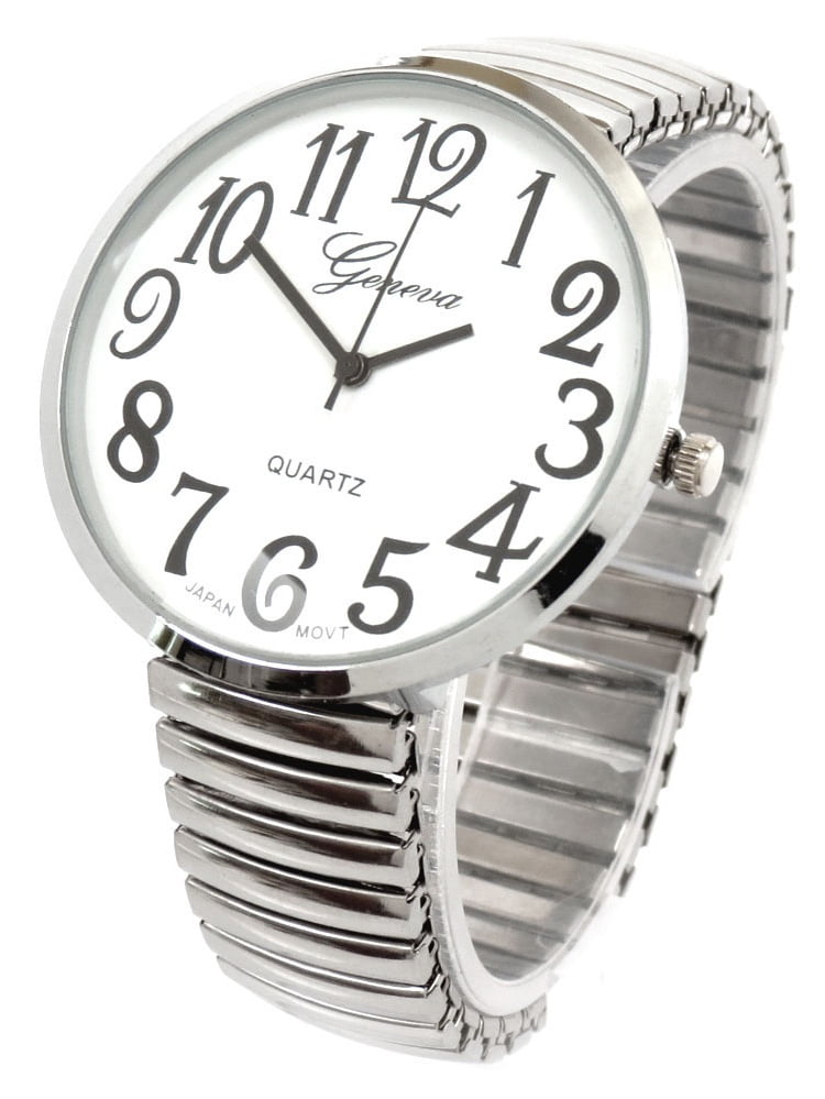 Geneva Silver Super Large Face Easy To Read Stretch Band Expansion geneva-silver-super-large-face-easy-to-read-stretch-band-expansion