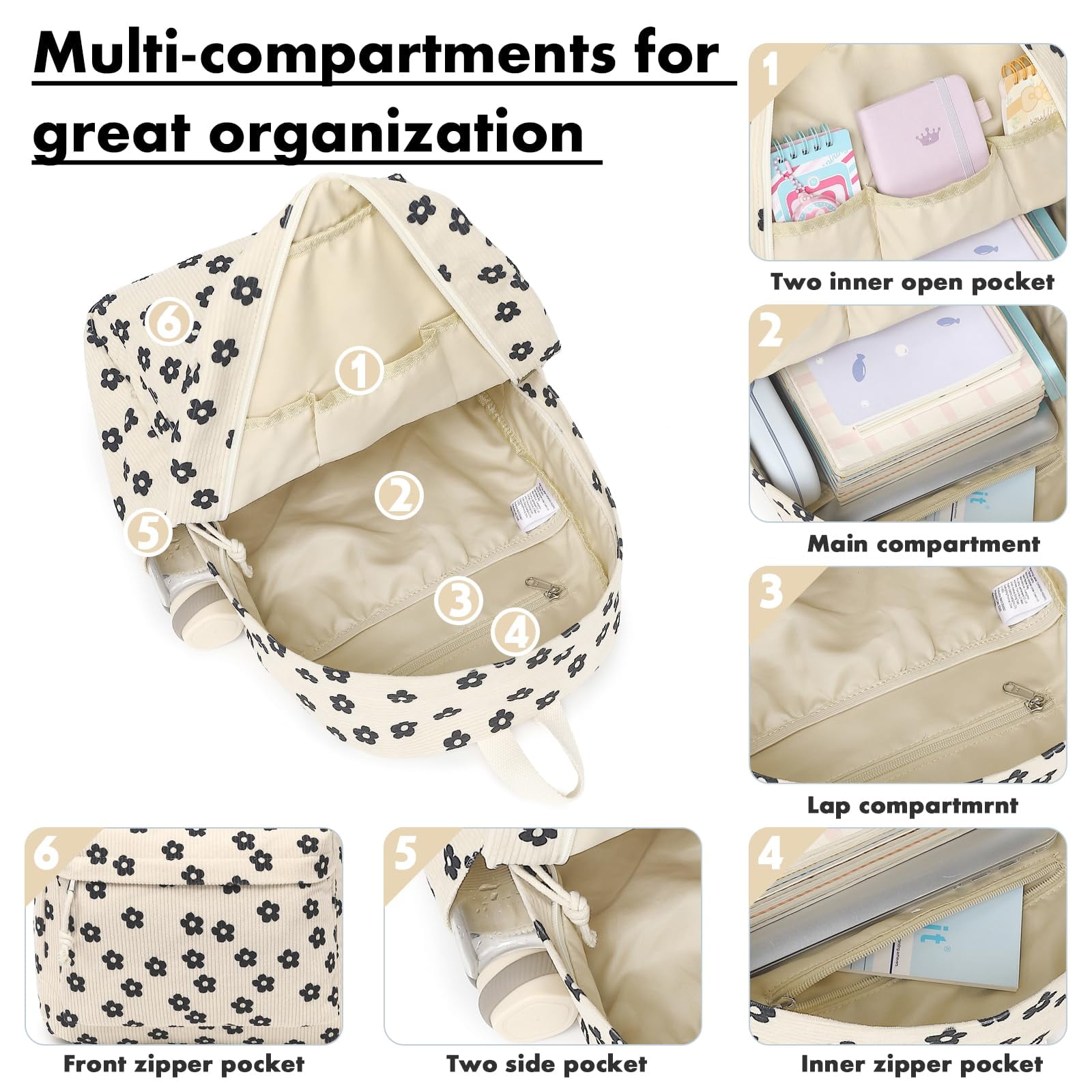 Soda Candy Backpacks for Girls Corduroy 3pcs School Backpack Set with Lunch Bag Pencil Pouch Kids Bookbag for Elementary Middle High School Travel Daypack