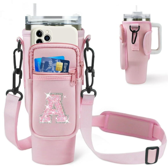 Bolsa de transporte Aganmi Initial Pink para botellas de agua, 40 oz