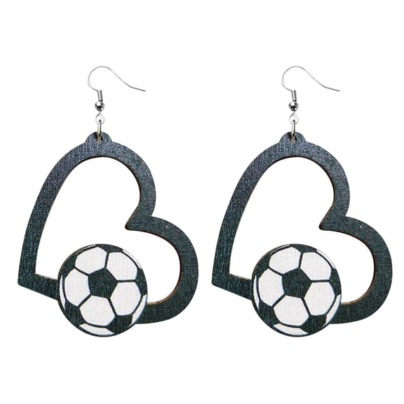SUSHANG Earrings Love Sports Earrings Football Baseball Rugby Basketball Tennis Volleyball Wooden Earrings Geometric Hollowing Out