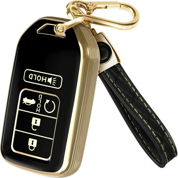 for Honda Accord Key Fob Cover and Leather Keychain - TPU Key Case for Civic, Crosstour, CR-V, Fit, Pilot, Ridgeline - 2015-2021 Keyfob Cover Compatible with KR5V2X