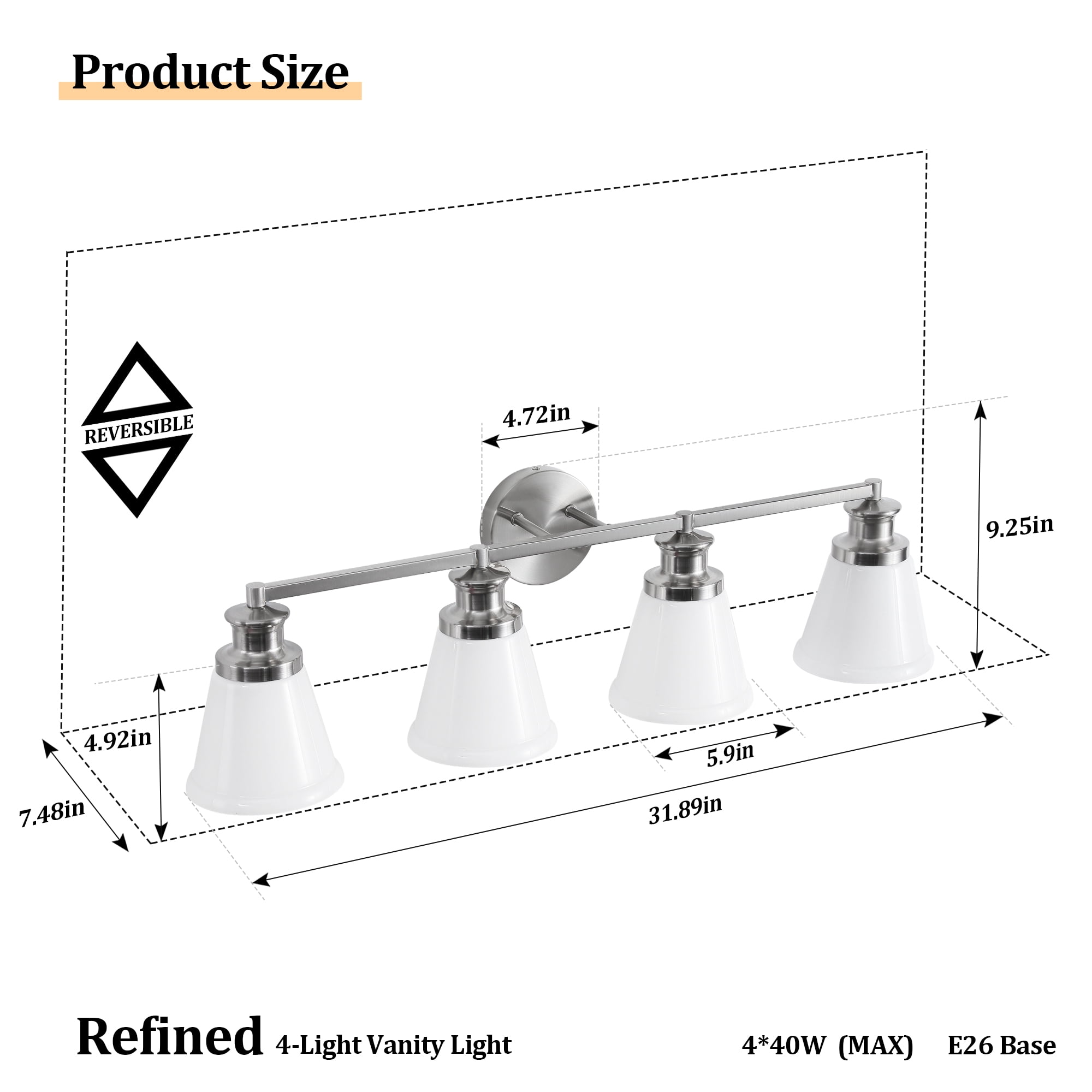 Bathroom Vanity Light Fixtures 4 Lights Modern Bathroom Lighting Fixtures Over Mirror with Frosted Milky Glass Shade Brushed Nickel Wall Sconce for Bath Bedroom