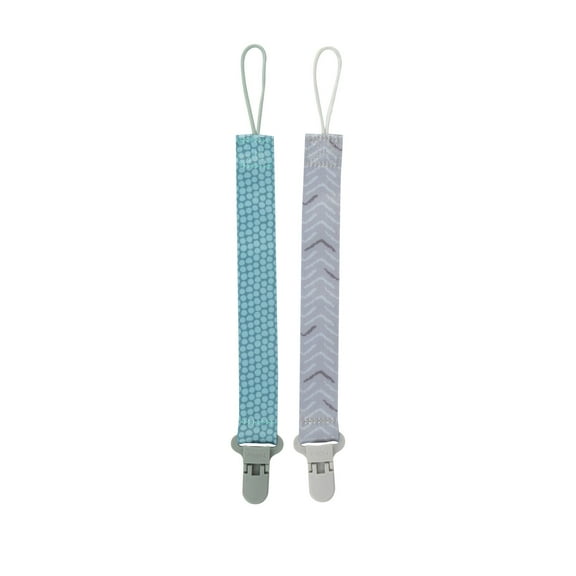 Nuby 2pk Cloth Pacifinder Clip, Aqua Dots & Gray Arrows