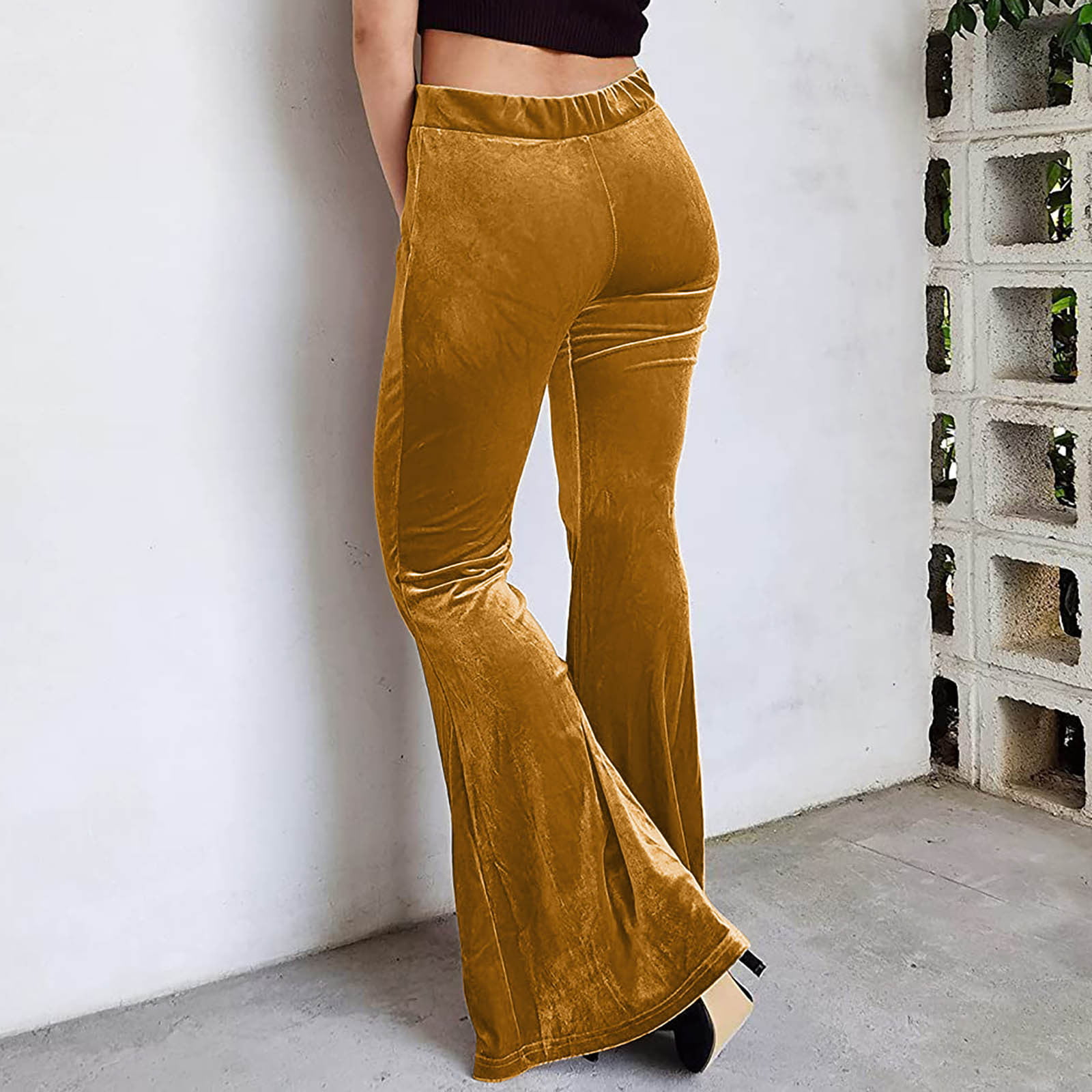 YWDJ Flare Pants for Women High Waist Elegant High Waist High Rise Flared  Elastic Waist Casual Stretchy Long Pant Fashion Comfortable Solid Color