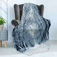 thumbnail image 4 of Forest Soft Flannel Fleece Blanket, Snowy Trees Farmhouse Wildlife Rustic Woodsy Idyllic Scenery Frosty View, Cozy Plush for Indoor and Outdoor Use, 60" x 80", White Black and Grey, by Ambesonne, 4 of 5
