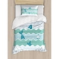 thumbnail image 3 of Fishing Duvet Cover Set, Fish Tail and Starfish Swimming in Flat Waves Submarine Comical Illustration Nature, Decorative 3 Piece Bedding Set with 2 Pillow Shams, Queen Size, Pale Blue, by Ambesonne, 3 of 3
