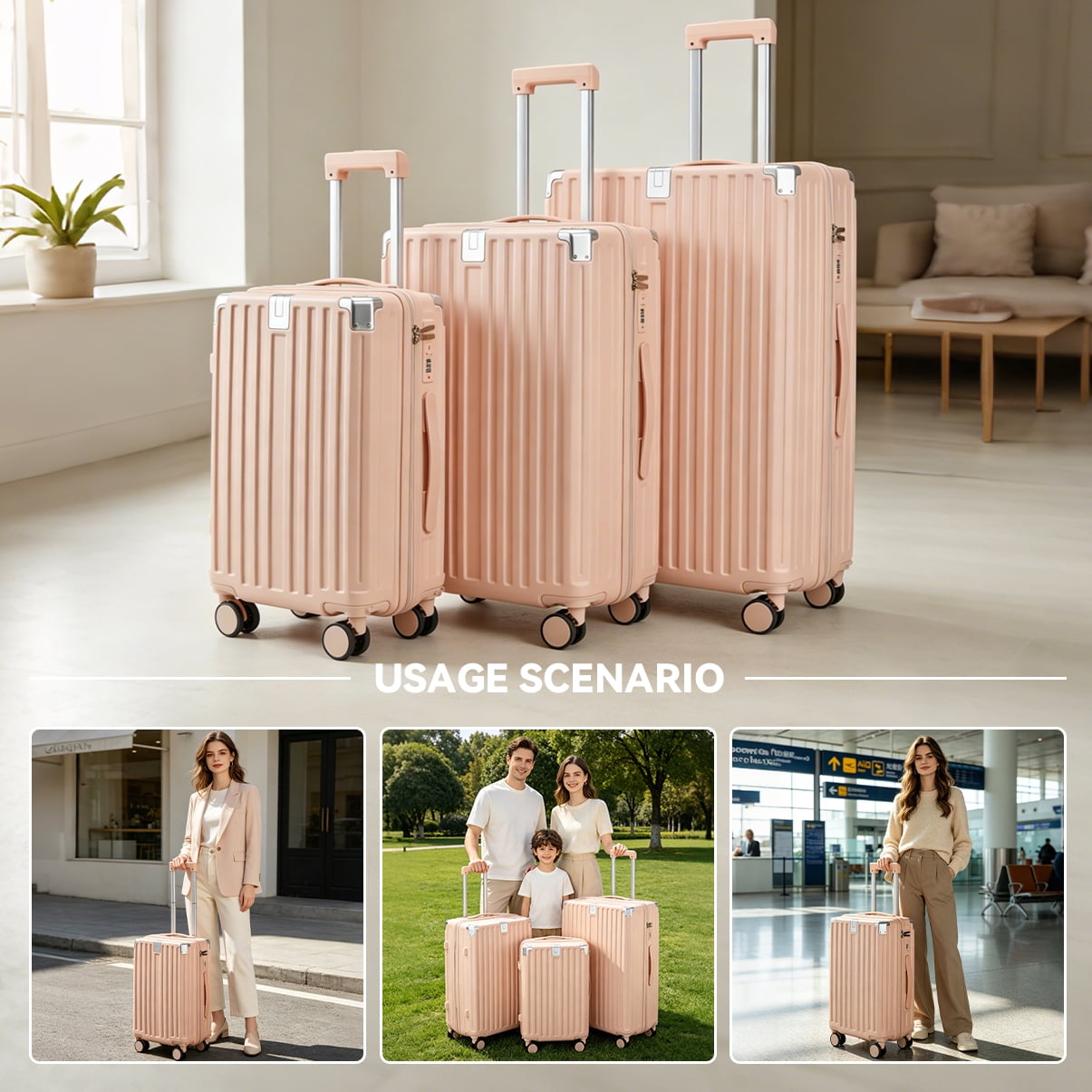 PC+ABS 3-Piece Business Luggage Set with USB Lock, 20"/24"/28" Spinner Suitcases, Silent Wheels, Mature Business Design for Professional Travelers