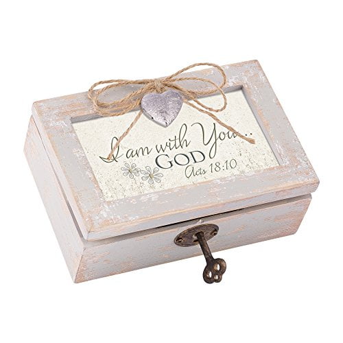 Cottage Garden I Am with You God Natural Taupe Jewelry Music Box Plays Amazing Grace