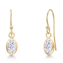 Gem Stone King 14K Yellow Gold White Moissanite Earrings for Women | 1.00 Cttw | Gemstone Birthstone | Oval 6X4MM