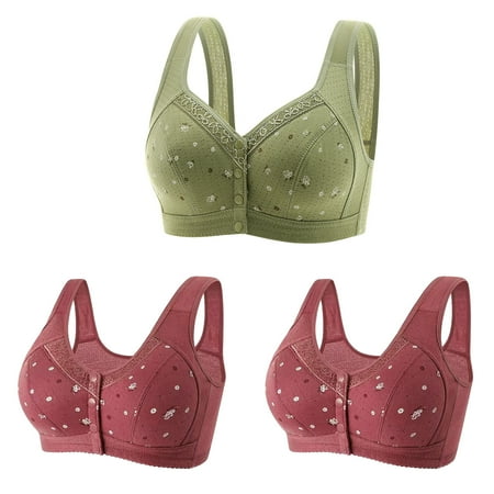 GERsome 3Pcs Assorted Color Everyday Bra Women s Plus Size Convenient Front Closure No Underwire Full Coverage Bras Comfort Wide Strap Sleep Bra for Women 3PCS#2Wine/Green XXXXL