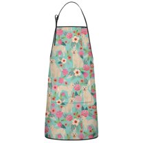 Golden Retriever Dog and Flowers Apron-Garden Aprons for Women with Pockets-Cotton Linen Waterproof Kitchen Cooking Gardening Aprons Adjustable for Kitchen,Cooking,BBQ and Salon 33x27 Inch