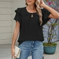thumbnail image 2 of Round-neck, fly-sleeved chiffon T-shirt, 2 of 10