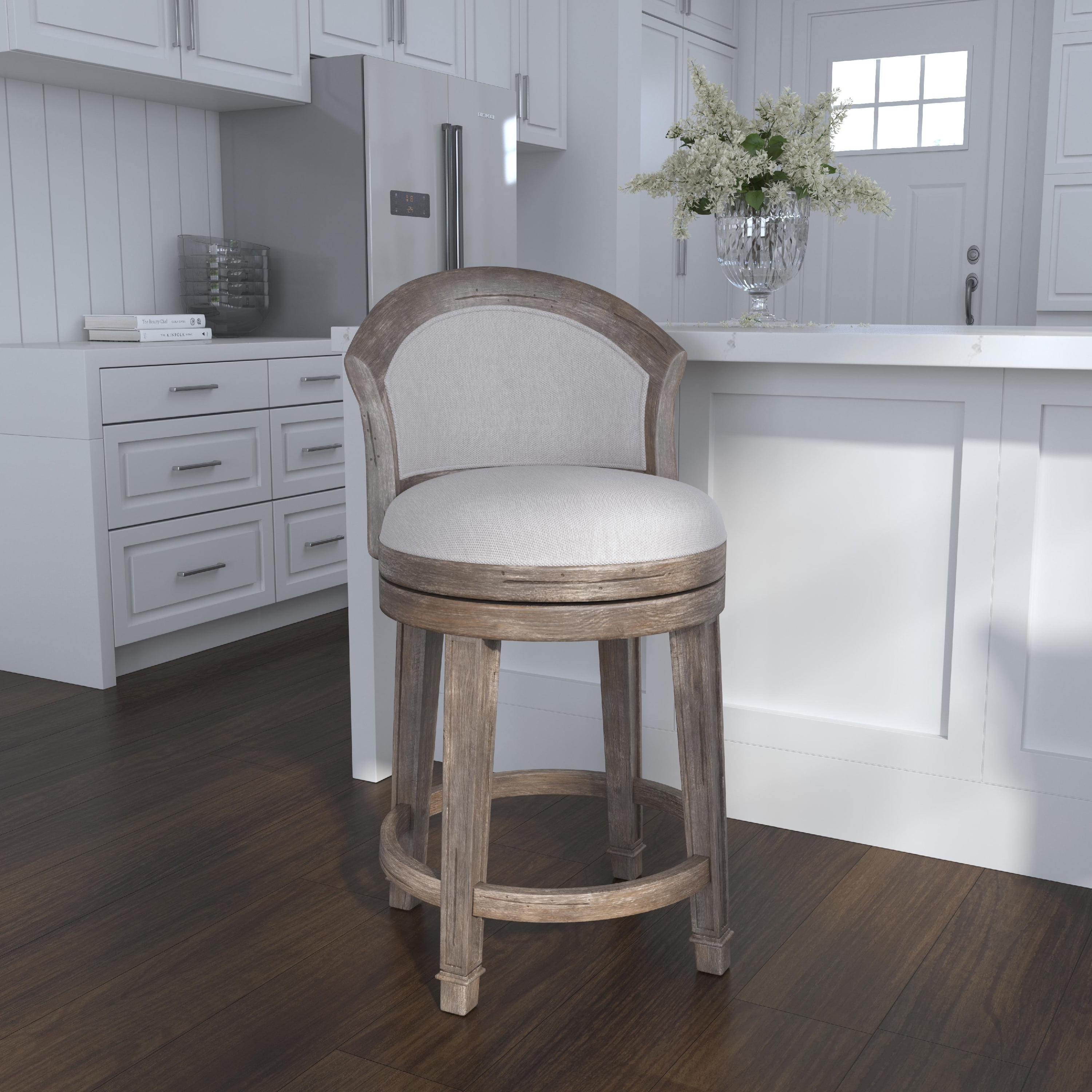Hillsdale Furniture Monae Wood Upholstered Counter Height Swivel Stool, Distressed Dark Gray