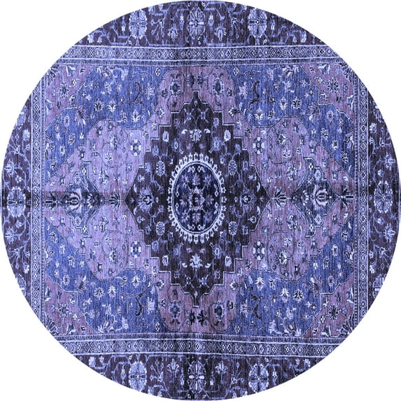 Ahgly Company Machine Washable Indoor Round Persian Blue Traditional Area Rugs, 6' Round