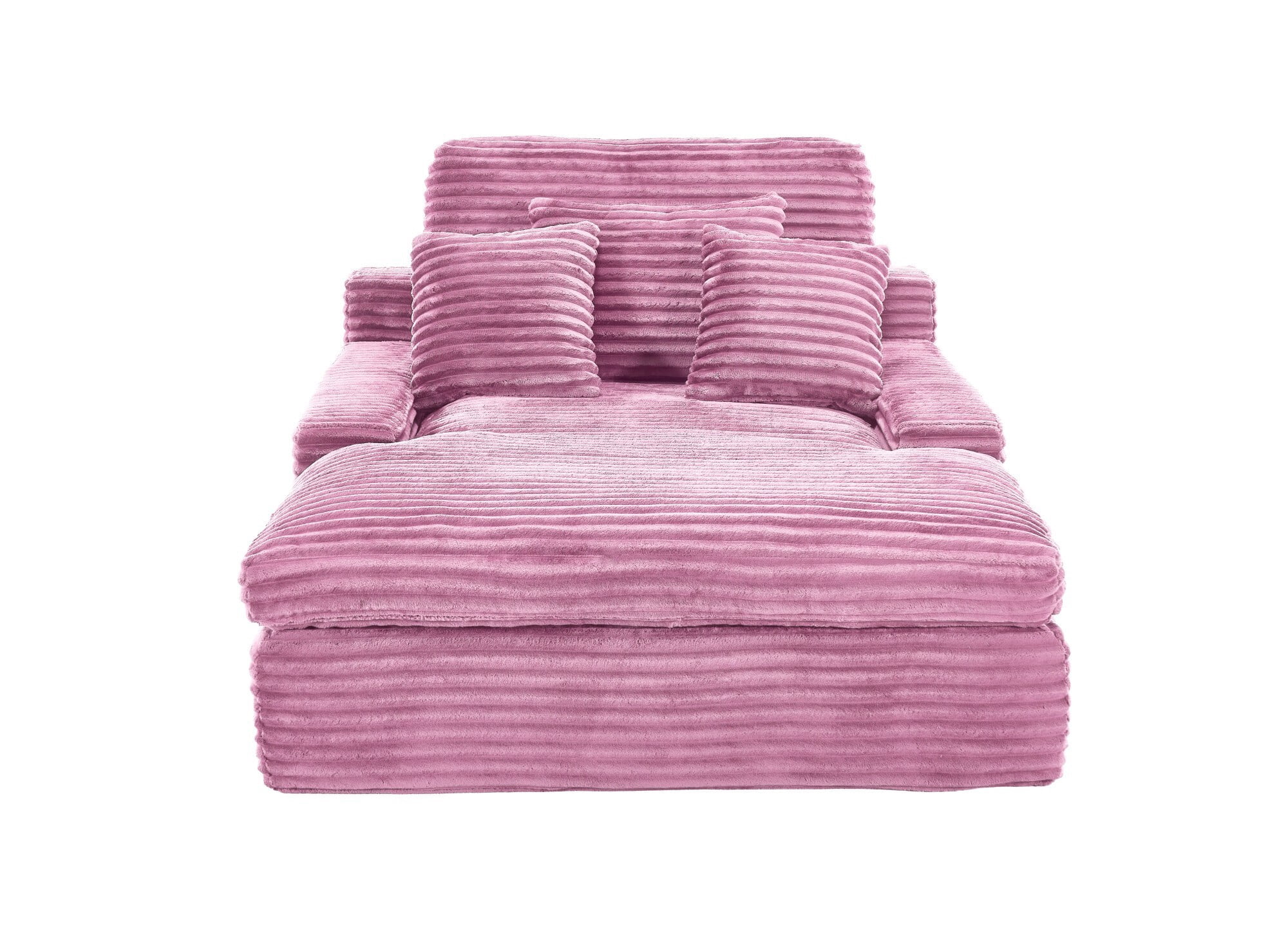 DEALTOPS Oversized Corduroy Chaise Lounge Sofa, 75.2" Upholstered Couch with Pillows for Living Room & Bedroom, Pink