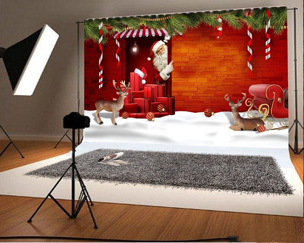 GreenDecor Polyster 7x5ft Christmas Snow Scene Santa Claus Backdrop Studio Props Merry Christmas Photography Background