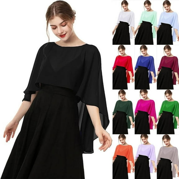 Vorkoi Capelets for Women Chiffon Cape Shawls and Wraps for Evening Dress Wedding Capes Cover Up