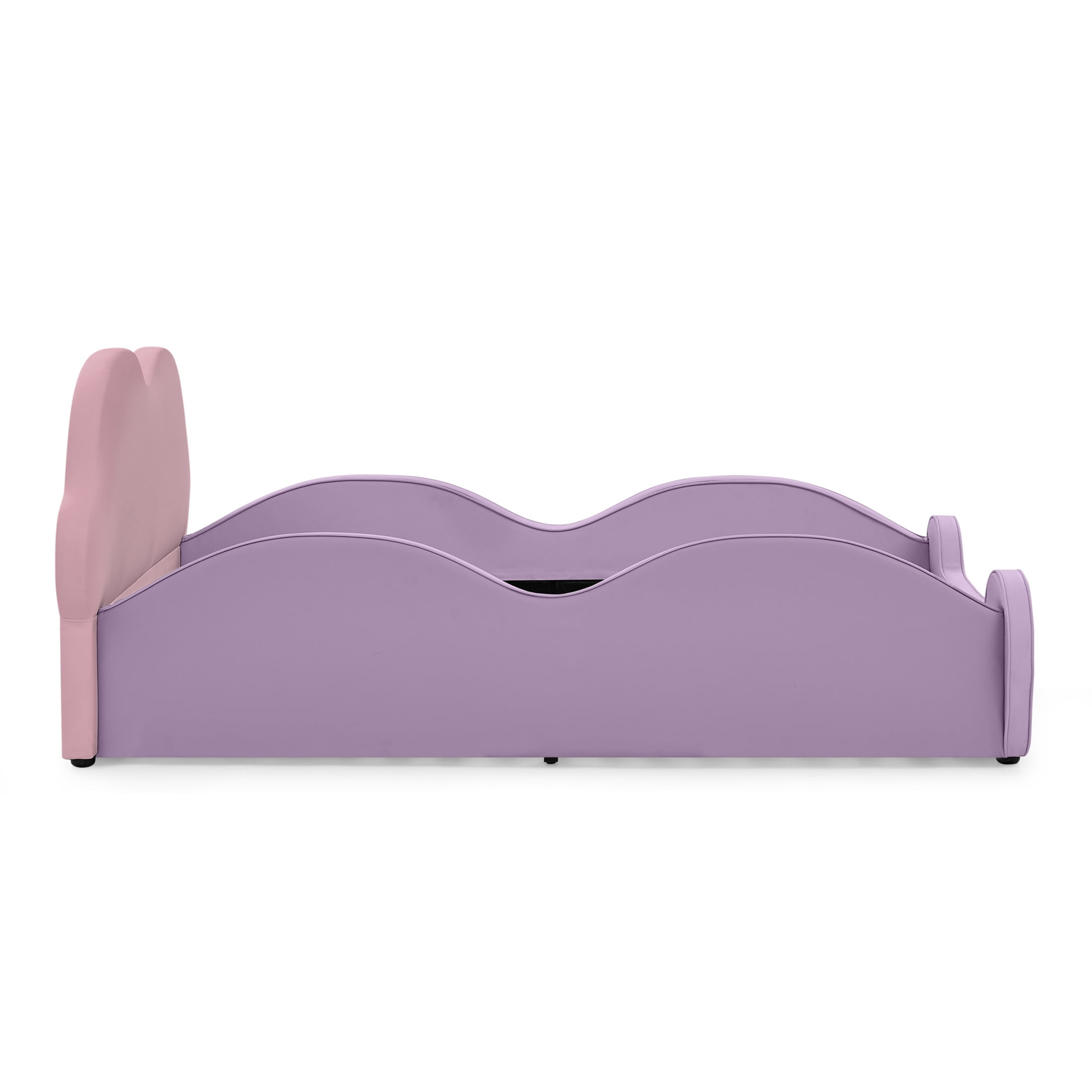Noble House Mavor Twin Size Cute Cloud PU Leather Kids Bed with Guardrails, Cartoon Safety Toddler Bed, Pink Purple