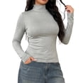 thumbnail image 3 of Jamicy Women's Long Sleeve Shirts Turtleneck Slim Fit Tops Soft Layering Undershirt Casual Basic Tee Fall Winter Tops, Lightweight Base Layer, 3 of 9