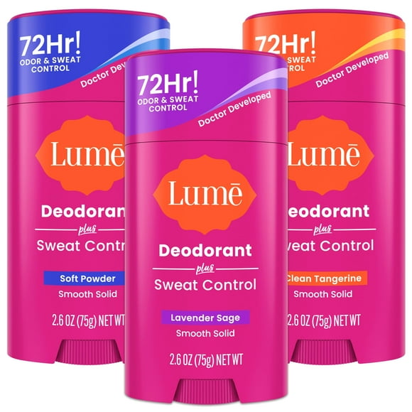 Lume Deodorant Plus Sweat Control - Smooth Solid Stick - Maximum Strength Antiperspirant - 72 Hour Odor And Sweat Control - Baking Soda Free - 3.0 ounce (Lavender Sage,