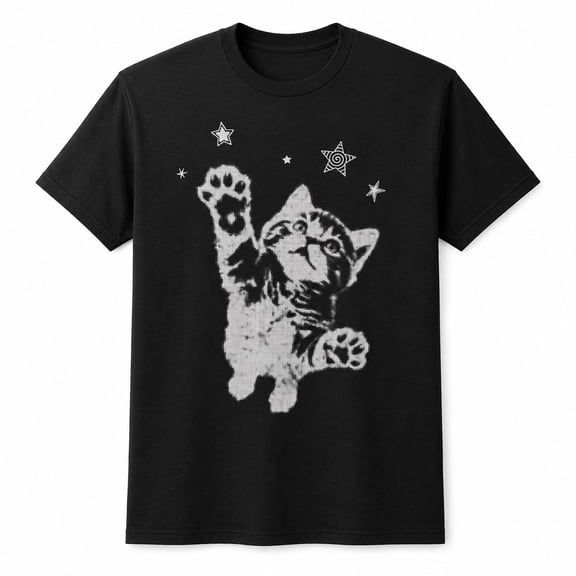 Retro Y2K Jumping Cat Stars Graphic T-Shirt | Unisex 90s Vintage Grunge Tee