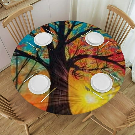 

BCIIG Magic Realism Round Table Cover Stain Resistant Kitchen Dining Wedding Parties Farmhouse 100% Polyester Fiber 31-35