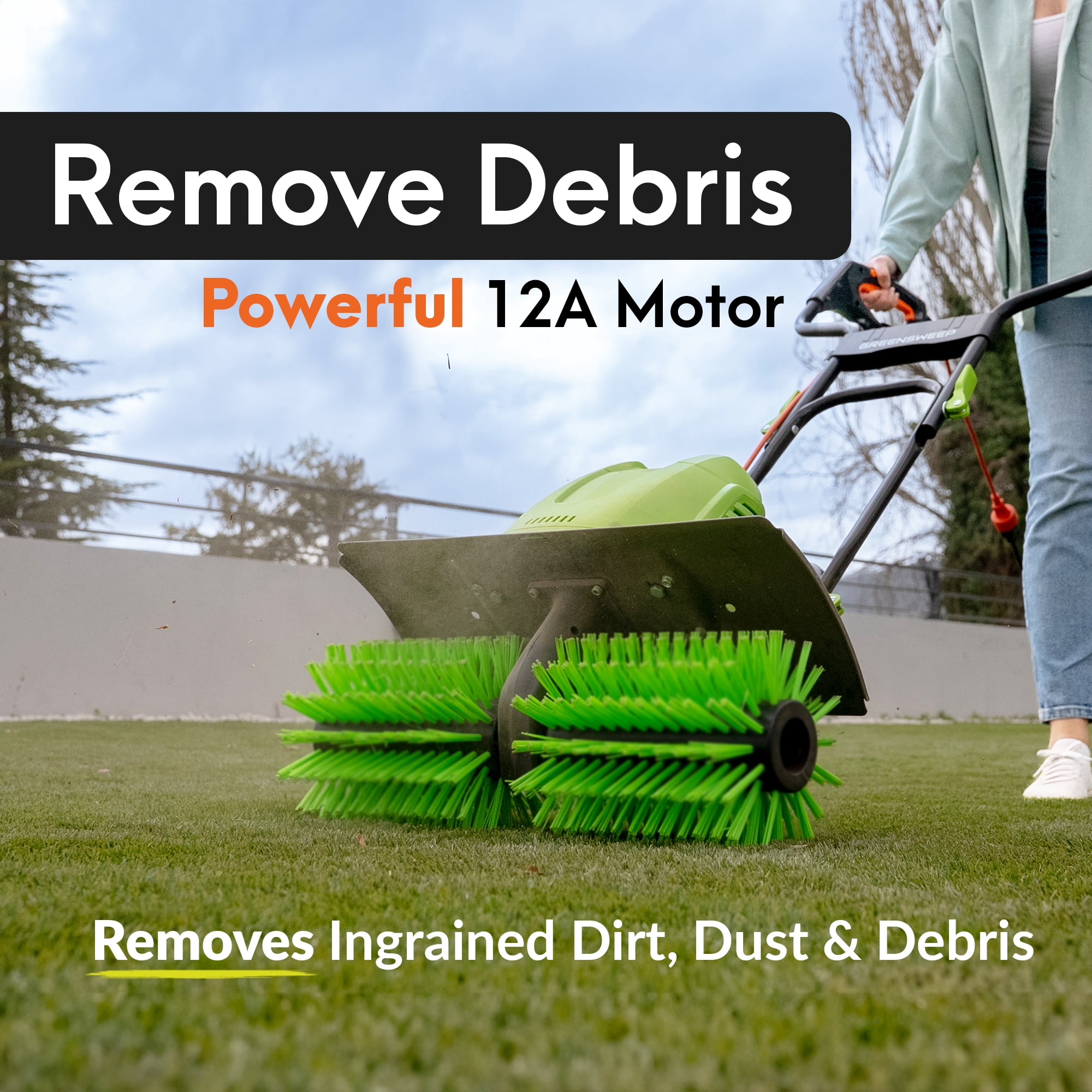 GreenSweep Volumizer GS-50 Artificial Turf Power Broom, 22 in, 12 Amp, 400 RPM