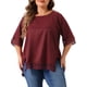 thumbnail image 1 of Blusas Casuales de Manga Corta de Encaje de Talla Grande para Mujeres Agnes Orinda, Cuello Redondo, 2X, Burdeos, 1 of 6