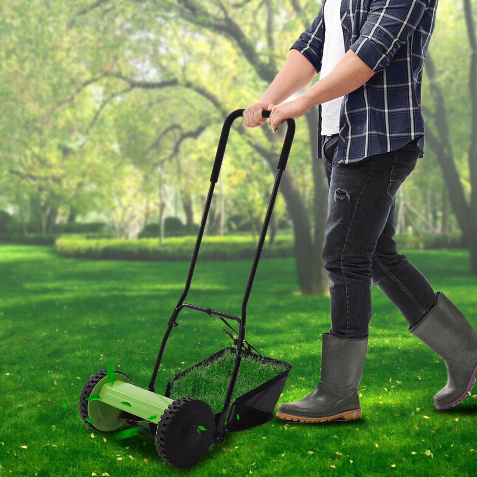 Manual Lawn Mower with 5 Blades and 6 Gallon Grass Catcher – Durable, Adjustable, and Efficient for a Neat Lawn
