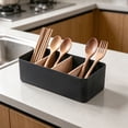 thumbnail image 2 of Bamboo Wood Makeup Organizer Basket, 8 Compartment Desktop Storage Box for Cosmetics, Brushes, Lipsticks, Black, 2 of 6