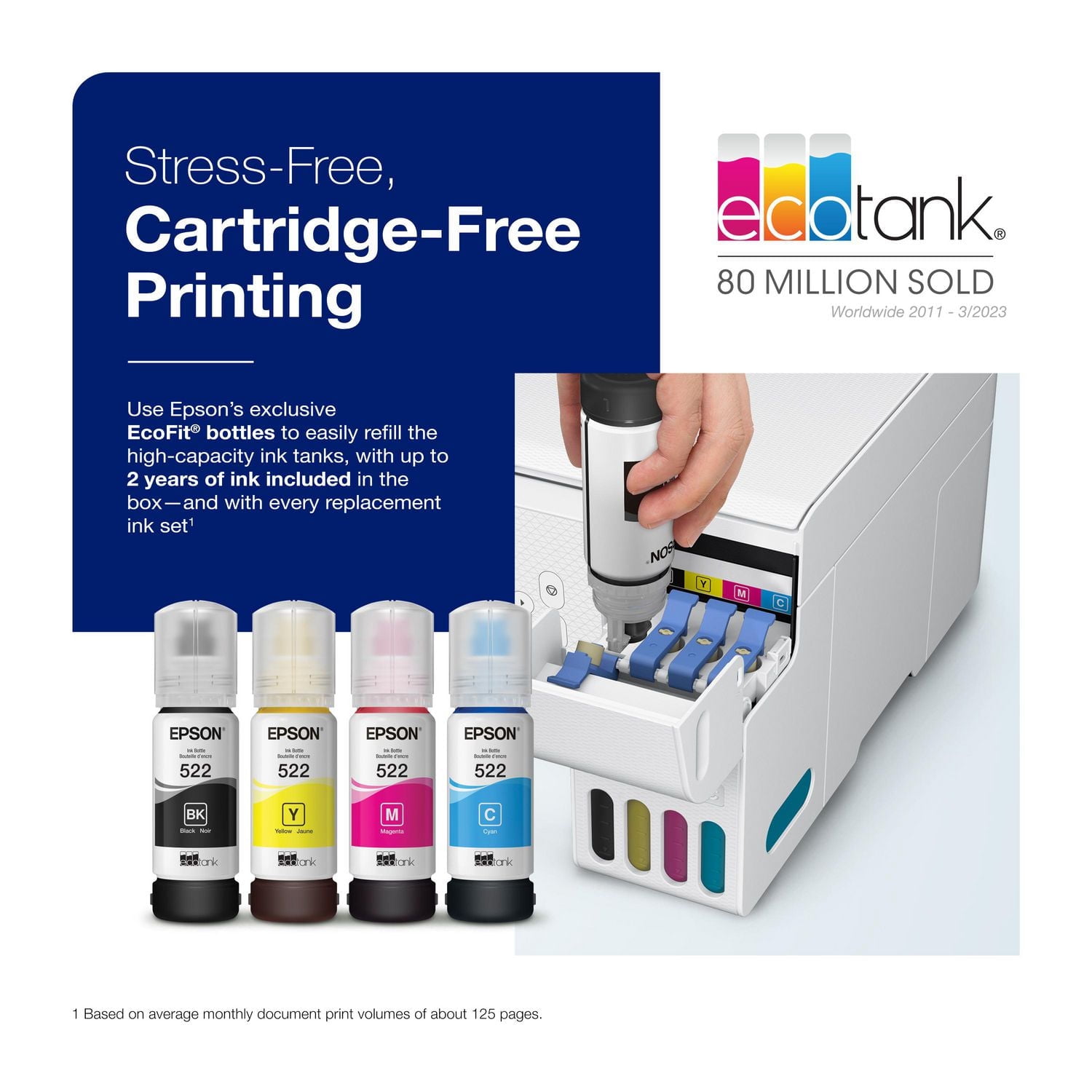 Imprimante multifonction couleur sans cartouche EcoTank ET-2803 à réservoirs d’encre géants avec scanneur, copieur et connectivité sans fil