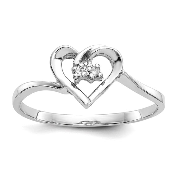 14k White Gold Polished Prong set Diamond Love Heart ring Size 6 Statement Ring for Women - .02 dwt